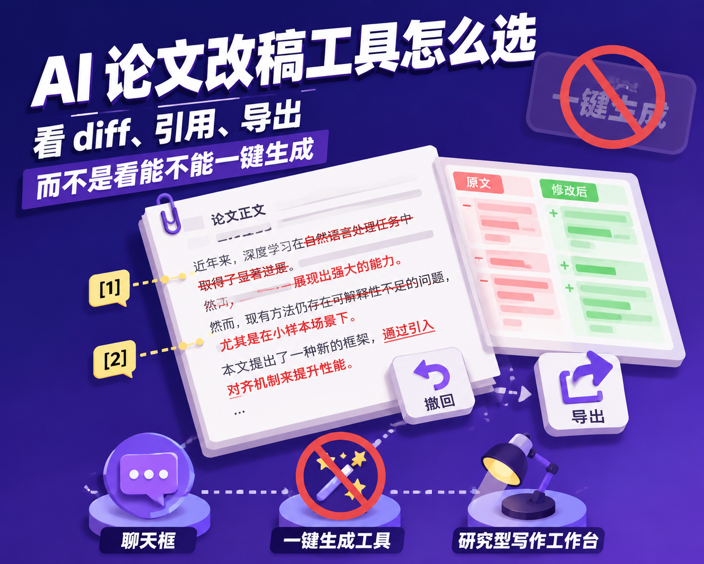 AI 论文改稿工具怎么选:看 diff、引用、导出,而不是看能不能一键生成