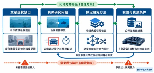 开题报告‘文献现状-研究问题-拟定方法-实验条件’四要素横向对齐与闭环验证逻辑示意图
