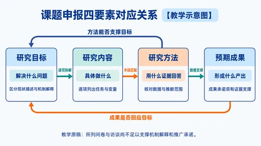 课题申报书四要素逻辑闭环映射关系教学示意图