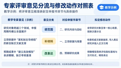 专家评审意见与课题申报书章节及修改动作定位对照教学示意图